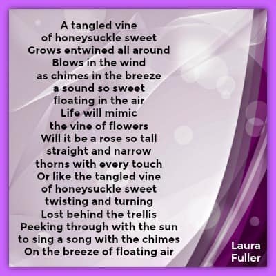 same poem tangled vine of honeysuckle sweet on purple background